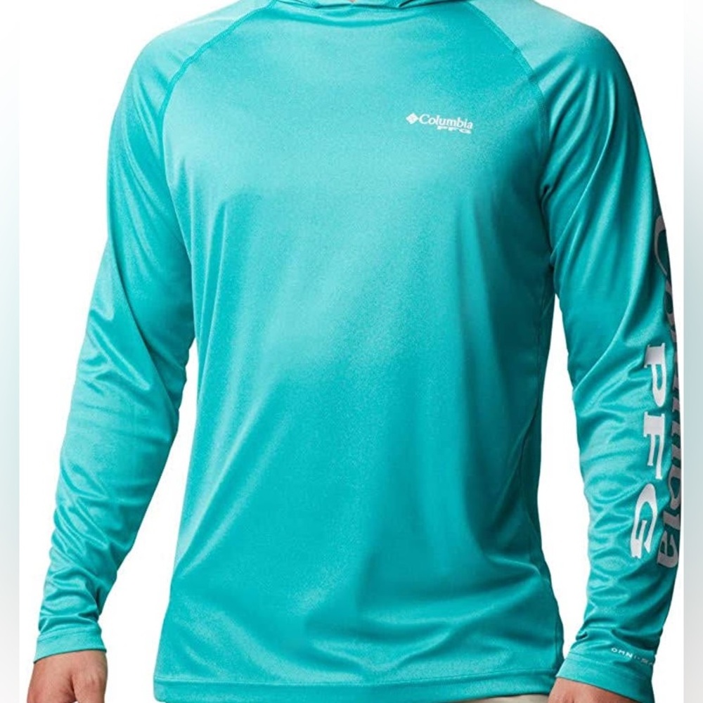 Womens Teal Long Sleeve Hooded SPF Sun Boat Shirt, size XL
